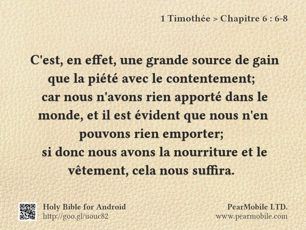 1 Timothée, Chapitre 6:6-8